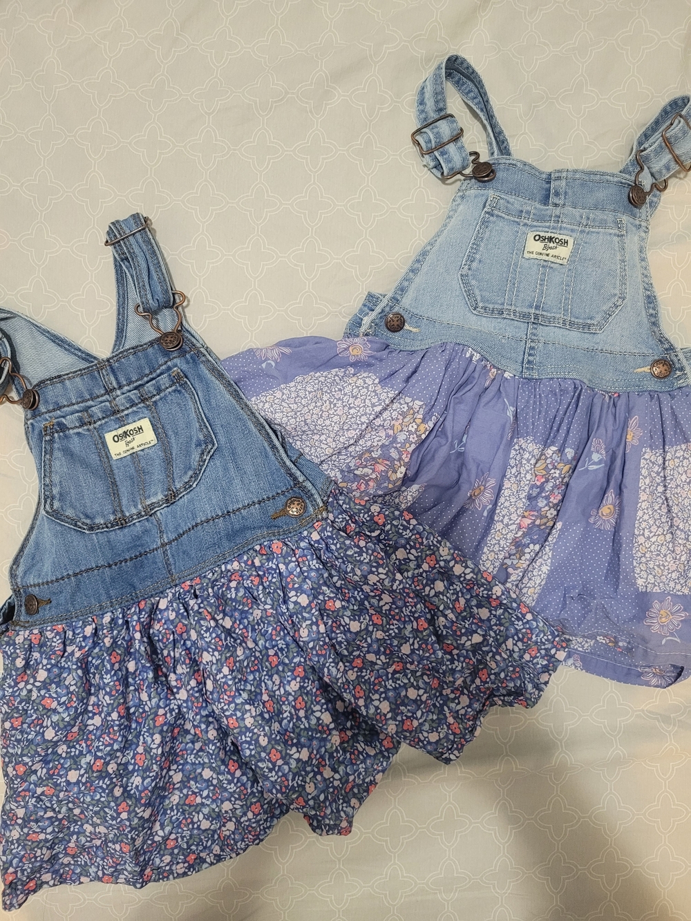 OshKosh B'gosh Girls' Blue Denim Floral Skirt Overalls